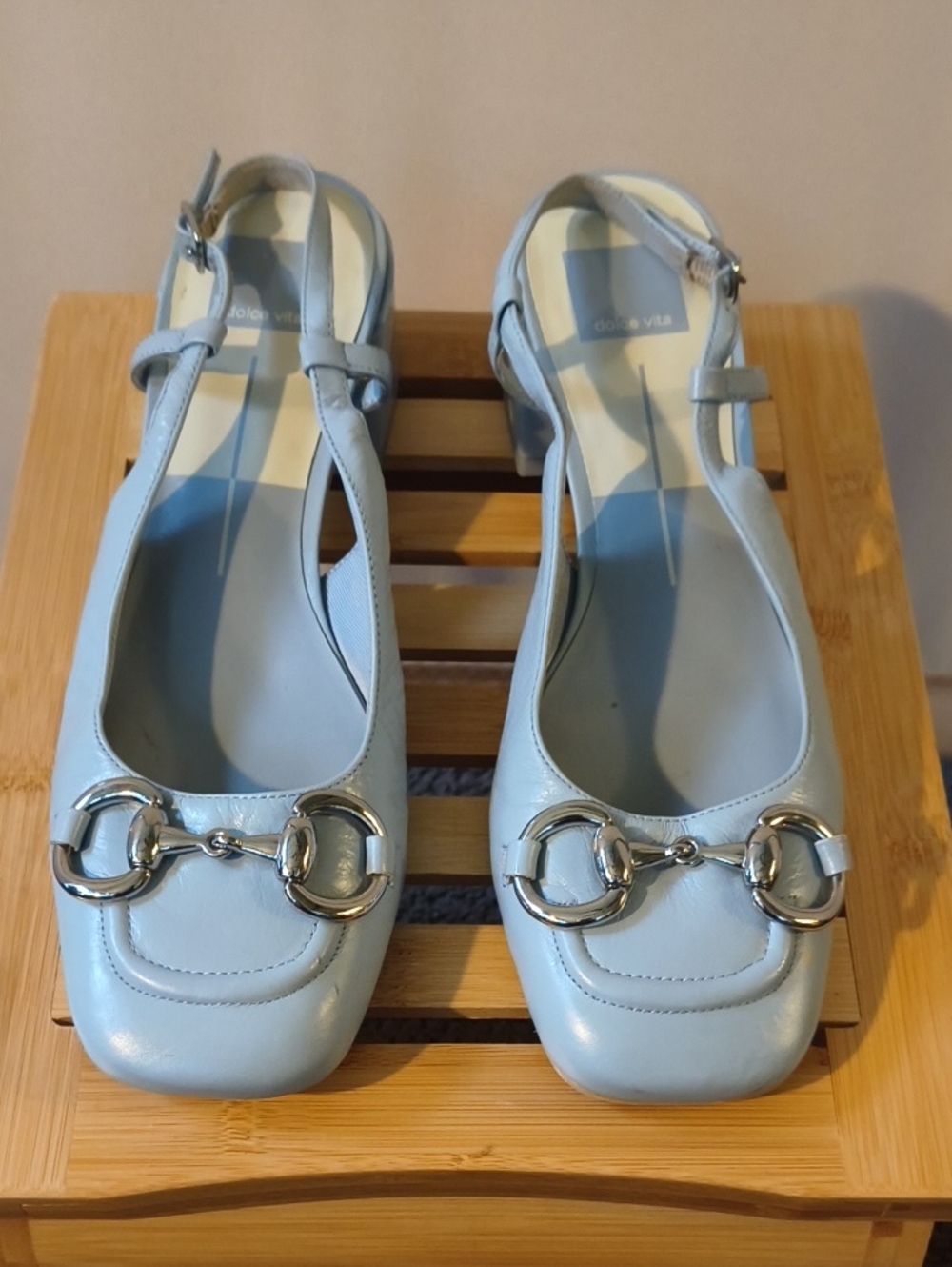 Like New Dolce Vita Powder Blue Leather Slingbacks with Silver Horsebit Size 8.5
